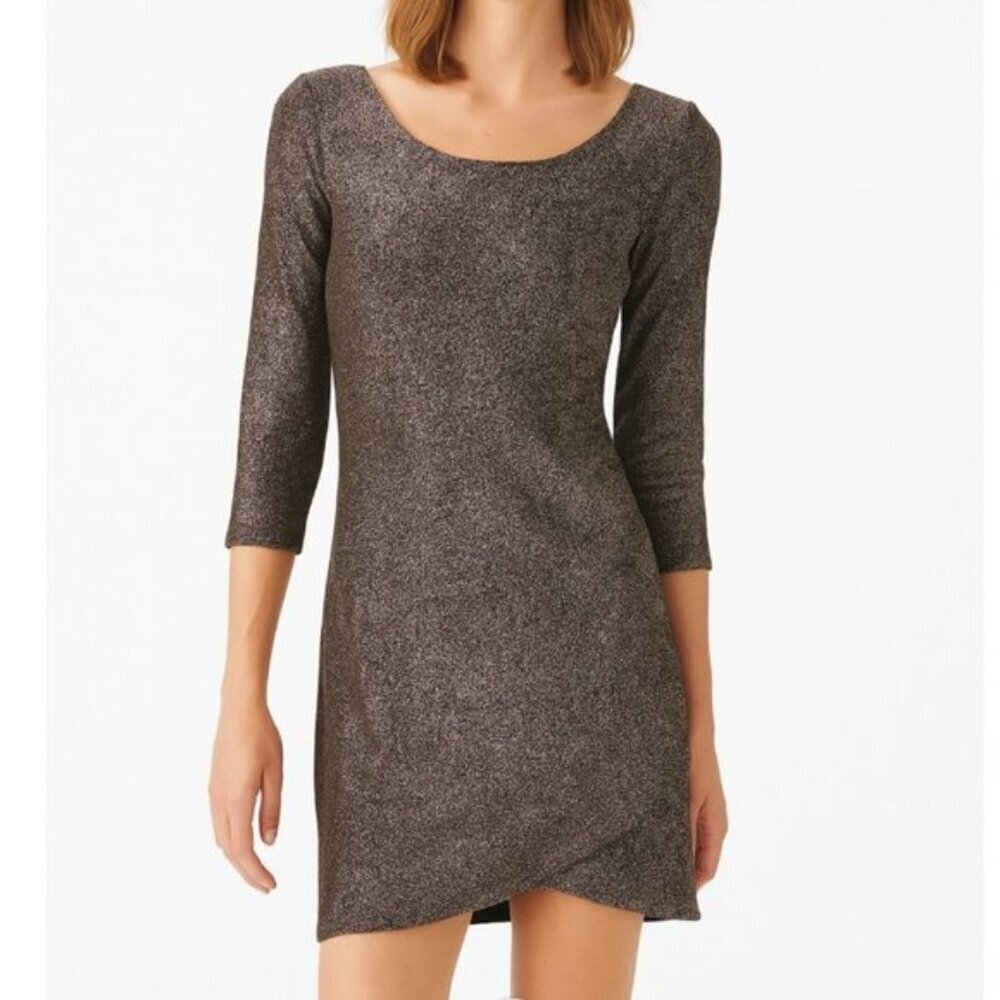 Tahari Metallic Bronze Long-sleeve Women's Ruched Mini Dress Size S NWT
